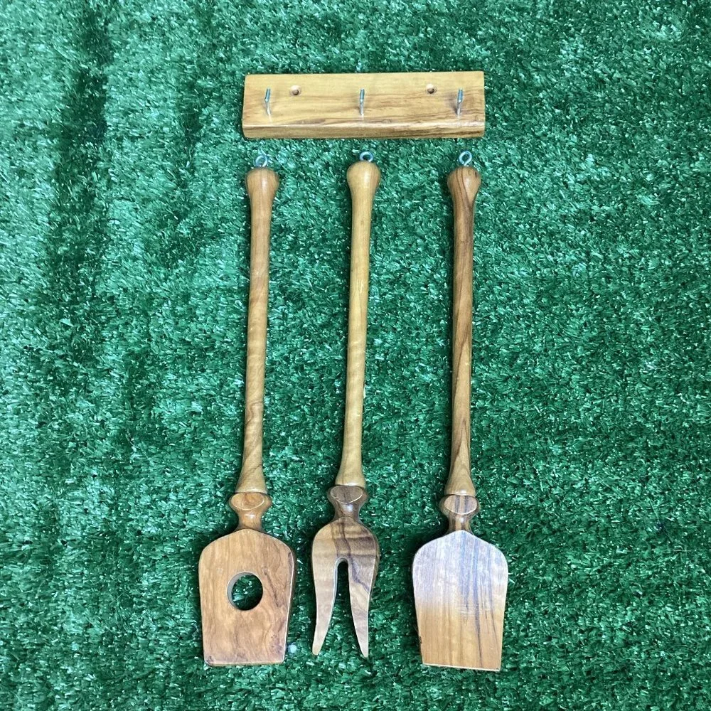 Vintage Oliv-Art Wooden Kitchen Hanging Utensils Set